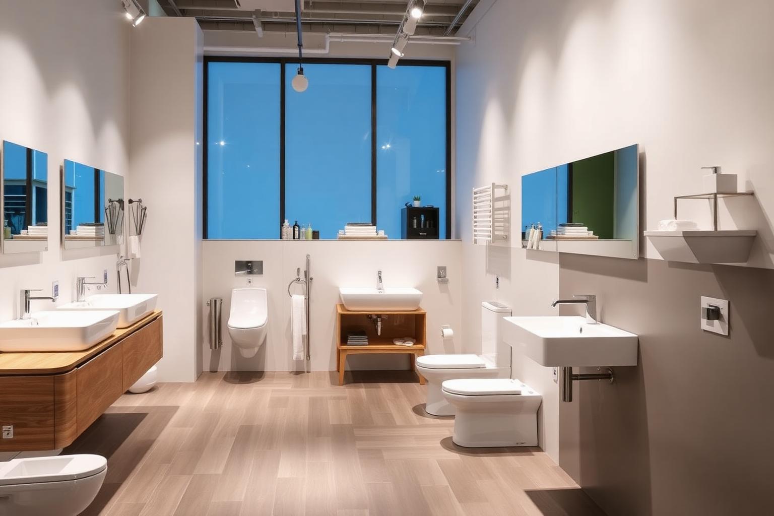 Modern bathroom showroom displaying premium sanitary fixtures